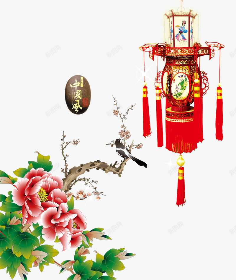 中国风png免抠素材_88icon https://88icon.com png图片 中国风 免费png 宫廷挂饰 小鸟 树枝 花朵