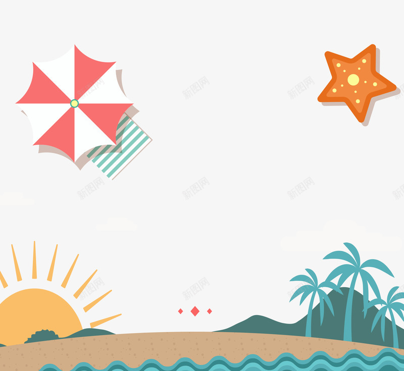 卡通夏季海滩旅行海报背景psd免抠素材_88icon https://88icon.com 卡通 夏季 大海 太阳 旅行 海报 海星 海滩
