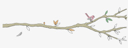手绘树枝上的小鸟素材