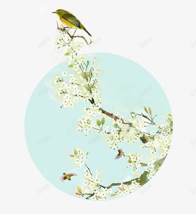 卡通手绘春季树枝上站立的鸟psd免抠素材_88icon https://88icon.com 免抠树枝 卡通 手绘 春季 树枝上 白色的花朵 站立的鸟