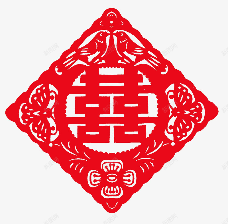 双喜字png免抠素材_88icon https://88icon.com 双喜 圆形喜字 小鸟 鸟