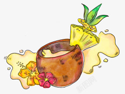菠萝汁水果汁饮料手绘夏季饮料矢矢量图素材