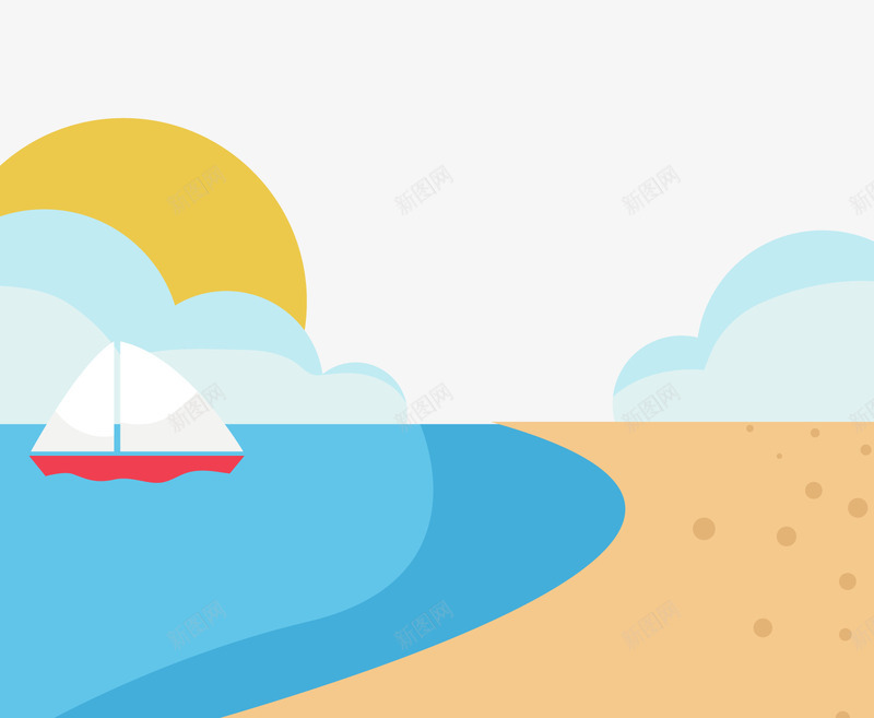 夏季海边沙滩png免抠素材_88icon https://88icon.com 卡通海边 夏季装饰 小帆船 沙滩 背景装饰 蓝色海洋