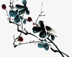 水墨桃花树枝素材