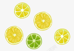 手绘绿色黄色柠檬片素材