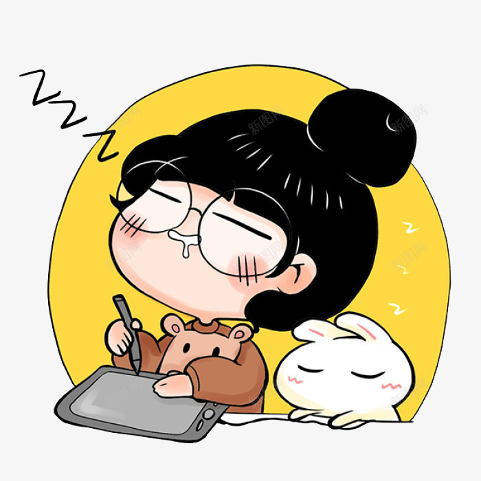 睡觉的女孩和兔子png免抠素材_88icon https://88icon.com 丸子头 兔子 卡通 可爱 女孩 手绘 白色的 简图