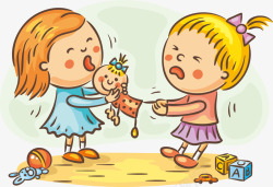 争夺玩具的两个小女孩矢量图素材