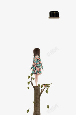 树上的小女孩素材