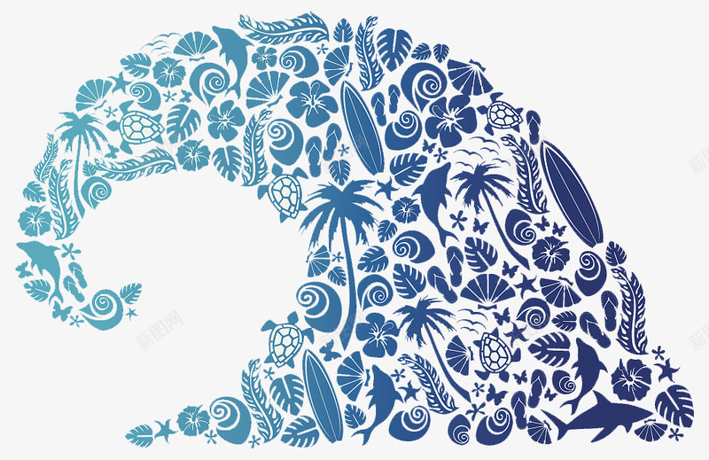 海洋风格纹理png免抠素材_88icon https://88icon.com 树 海洋失量纹样 海洋纹理 海洋花纹 海洋风格组合纹样 渐变蓝色 蓝色 贝壳
