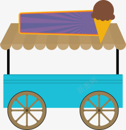 蓝色扁平冰淇淋小车素材