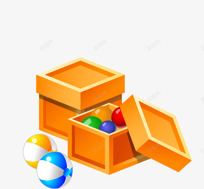 卡通玩具盒子png免抠素材_88icon https://88icon.com 儿童玩具 卡通 卡通盒子 彩色小球 橙色 玩具 玩具卡通 矢量盒子