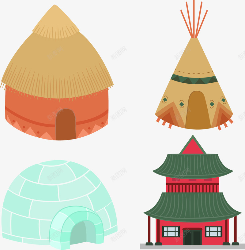 当地特色建筑矢量图eps免抠素材_88icon https://88icon.com 北极冰窟 原住民帐篷 古代建筑 矢量图 矢量素材 草屋