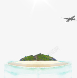 阳光海岛树丛飞机素材
