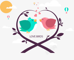 树枝上接吻爱情鸟素材