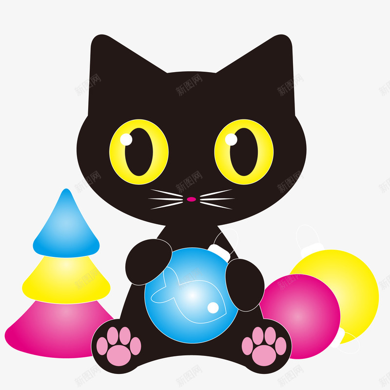 卡通拿着玩具的猫咪矢量图ai免抠素材_88icon https://88icon.com 动物设计 卡通 猫咪设计 玩具 黑色猫咪 矢量图