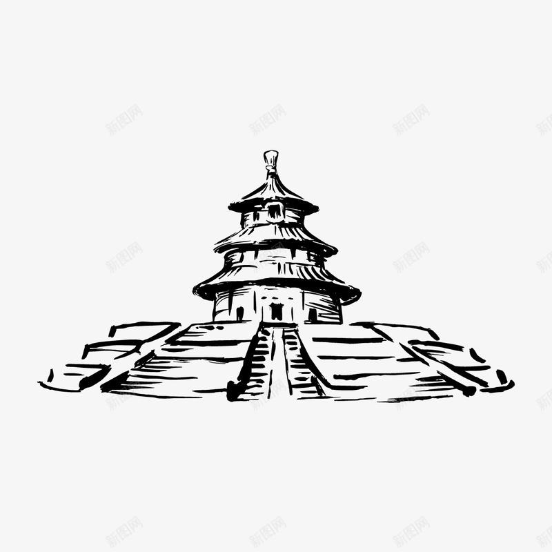 水墨建筑矢量图ai免抠素材_88icon https://88icon.com 古代城楼 台阶 建筑 矢量图