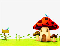 卡通手绘蘑菇房素材