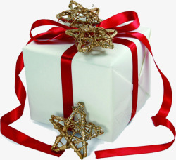 白色礼品盒星星红丝带素材