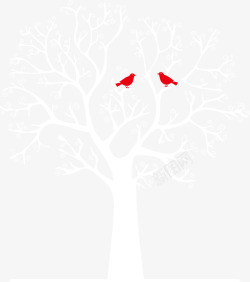树上的一对红色喜鹊素材