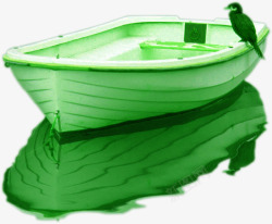 绿色创意手绘小船小鸟素材