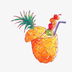 手绘夏季菠萝饮料素材