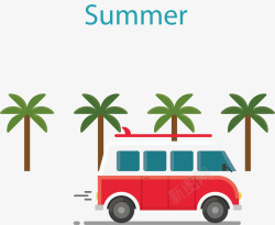 创意救护车手绘夏季椰子树救护车海报高清图片