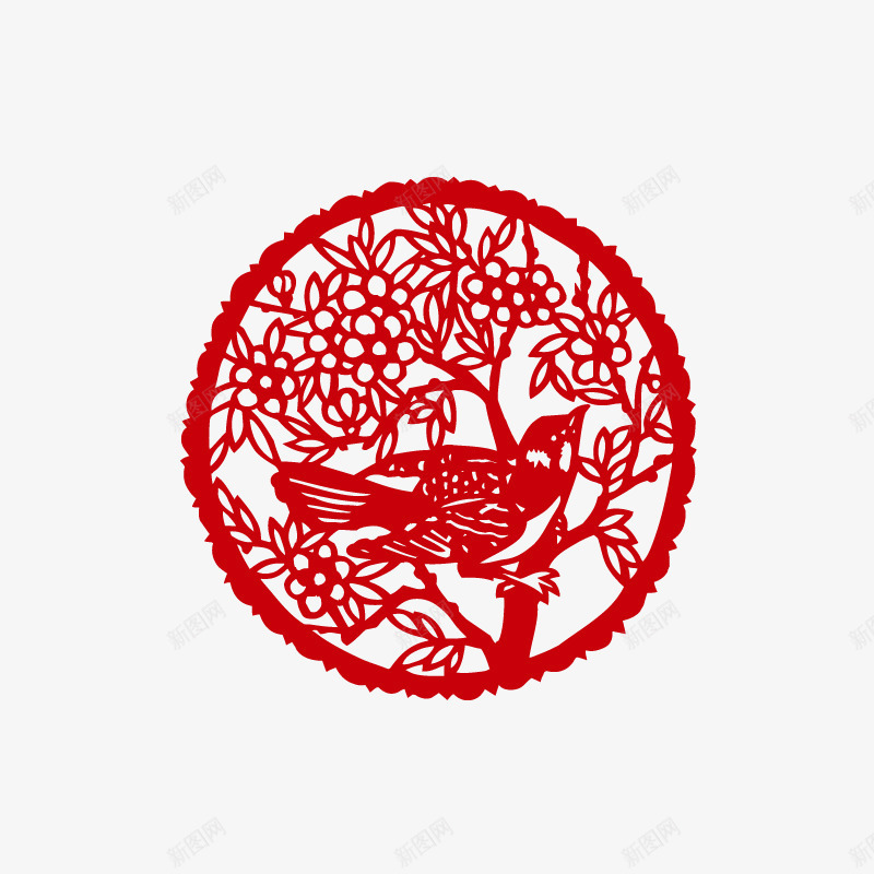 树枝上的鸟剪纸印花图案png免抠素材_88icon https://88icon.com 中国古典图案 中国风 传统图案 剪纸印花图案 古典花纹