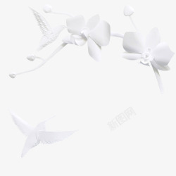白色花朵小鸟元素素材
