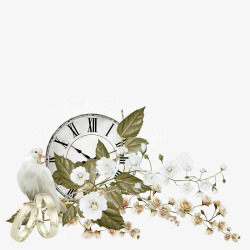 时钟长满花朵的树枝素材