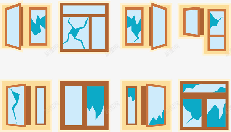 手绘落地窗门组合png免抠素材_88icon https://88icon.com 卡通门窗 矢量门窗 落地窗 门