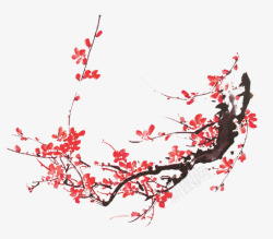 中秋节手绘红梅树枝素材