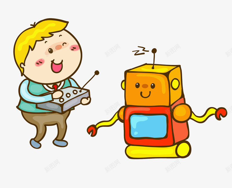 男生和机器人png免抠素材_88icon https://88icon.com 卡通 手绘 插图 玩具 玩耍的 男生 高兴地