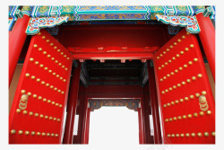 中国传统特色彩色印花仿古大红门素材