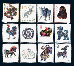 邮标中国风不同生肖图标组合高清图片