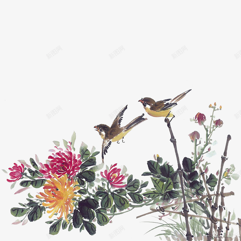 古风彩绘红花绿叶小鸟png免抠素材_88icon https://88icon.com 古风 小鸟 彩绘 红花 绿叶