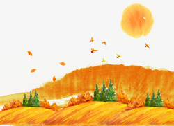 手绘秋天郊外山坡风景素材