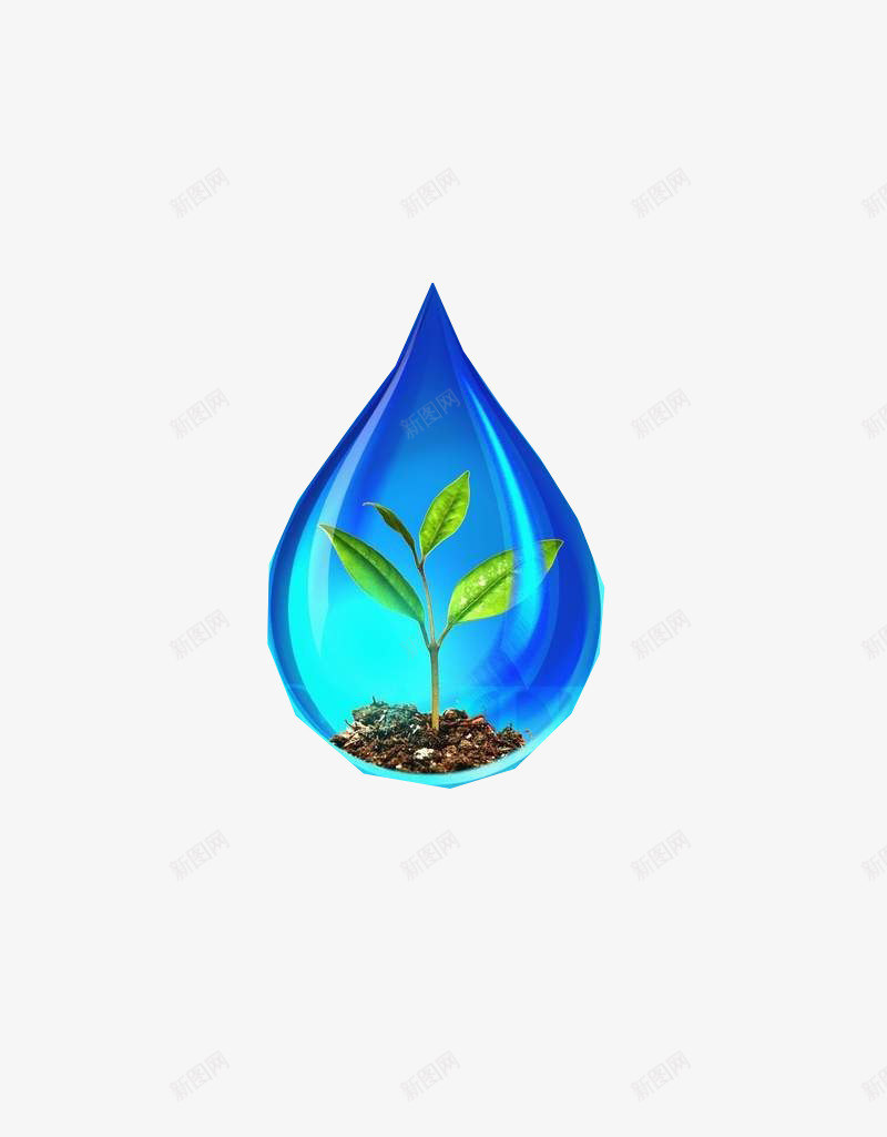 蓝色水滴里面的绿色植物png免抠素材_88icon https://88icon.com 植物 水滴 环保 绿色 蓝色