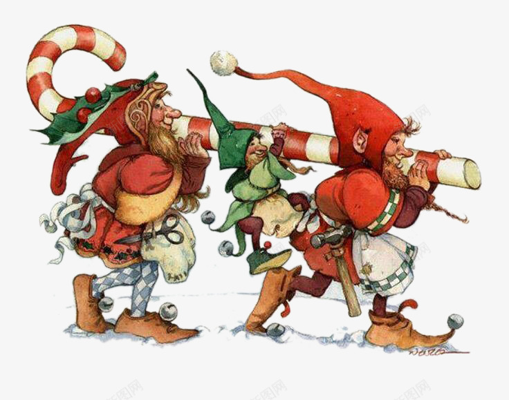 圣诞糖果棒与两个圣诞小矮人png免抠素材_88icon https://88icon.com 圣诞糖果 圣诞节 小矮人