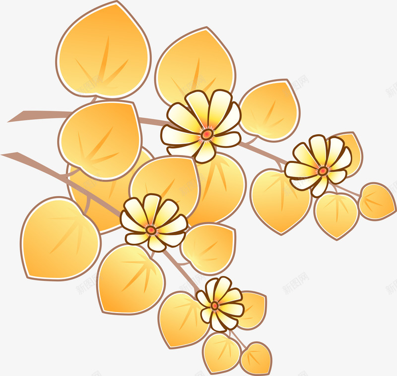 卡通手绘秋天黄色花朵png免抠素材_88icon https://88icon.com 卡通手绘花朵 线稿花朵 花朵
