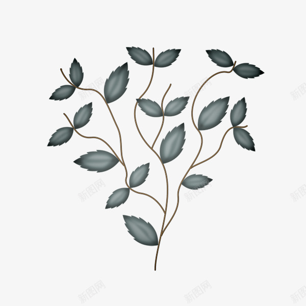 手绘复古植物树叶png免抠素材_88icon https://88icon.com 复古素材 曲线 树叶 植物素材 深蓝色叶子
