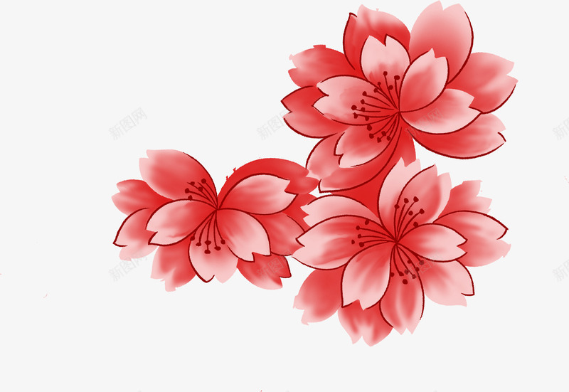 手绘红色分层创意水彩花朵png免抠素材_88icon https://88icon.com 分层 创意 水彩 红色 花朵