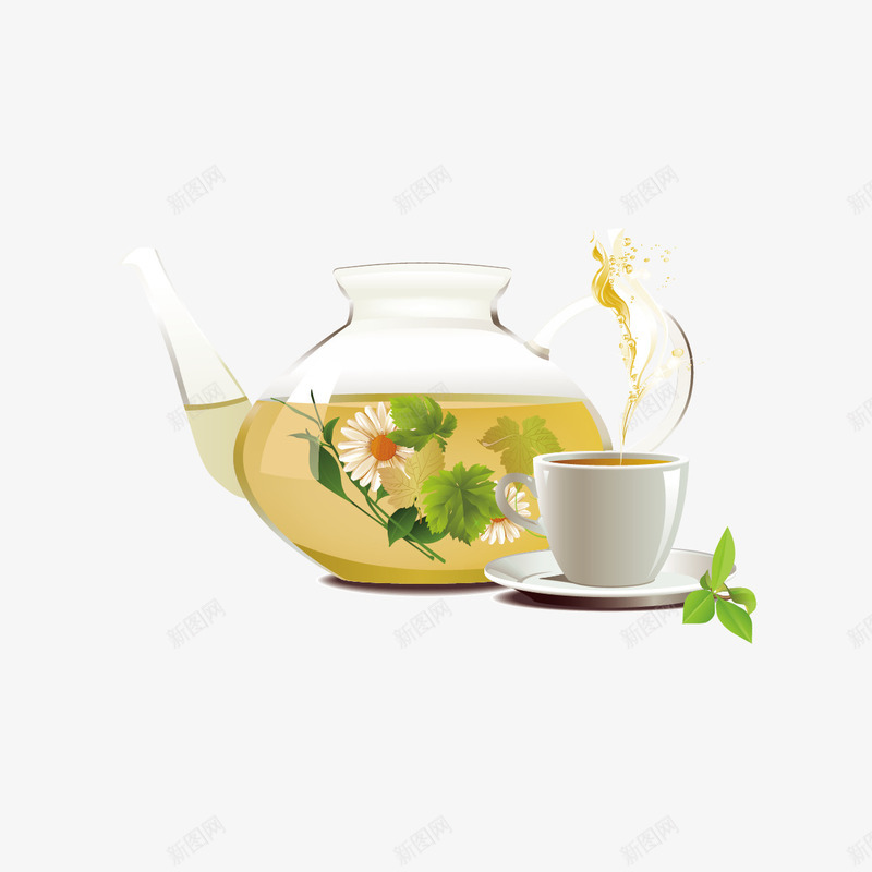 花茶矢量图ai免抠素材_88icon https://88icon.com 花茶 茶 茶叶 茶壶 茶杯 矢量图