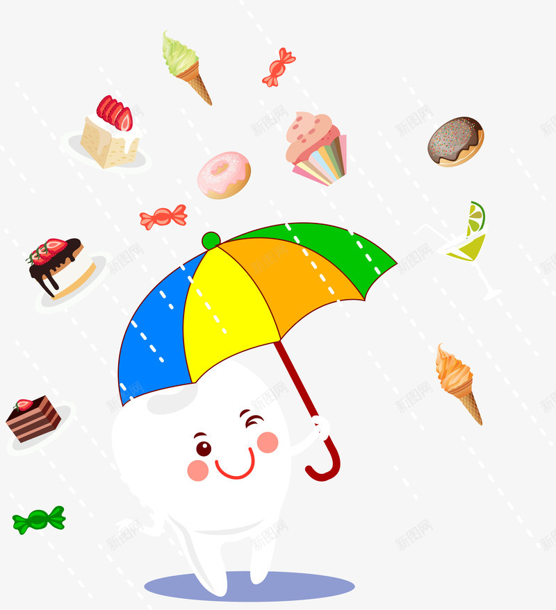 雨伞食物png免抠素材_88icon https://88icon.com 扁平化 水果 矢量PNG 糖果 草莓切片 面包