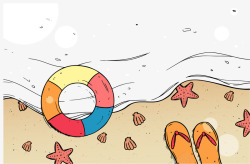 彩绘夏季沙滩游泳圈矢量图素材