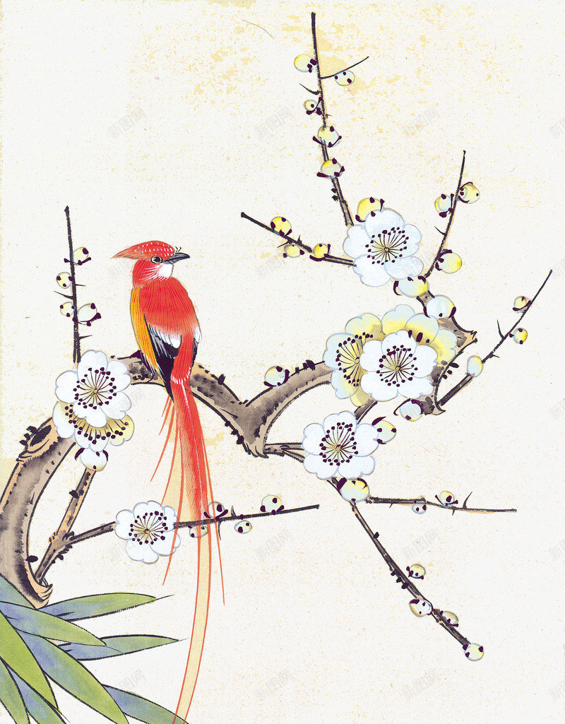 树枝上的喜鹊png免抠素材_88icon https://88icon.com 中国风 喜雀 树枝上的喜鹊 梅花树 红色 花朵