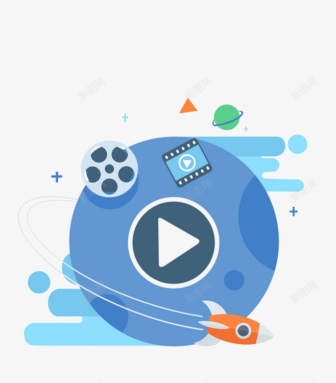 手绘影音元素png免抠素材_88icon https://88icon.com 休闲娱乐 影音元素 手绘元素 暂停播放 胶片 飞机