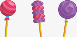 紫色手工糖果三支粉紫色棒棒糖矢量图高清图片