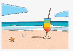 夏天沙滩彩虹果汁矢量图素材