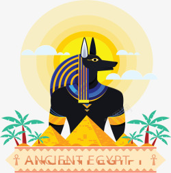 古代埃及金字塔狼面人矢量图素材