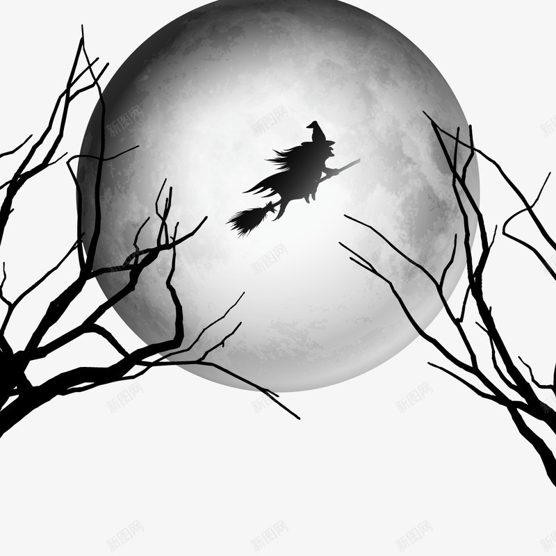 女巫在夜空中飞行矢量图eps免抠素材_88icon https://88icon.com 夜空 女巫 月亮 树枝 飞行 矢量图
